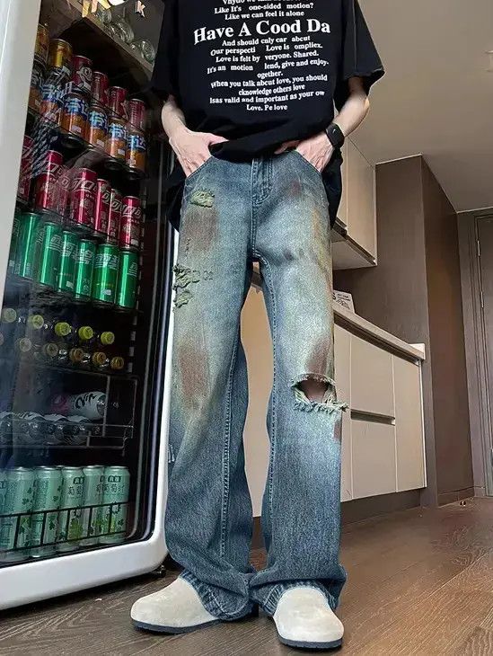 Japanese Brand Retro straight leg casual distressed jeans Size US 32 / EU 48 - 1 Thumbnail