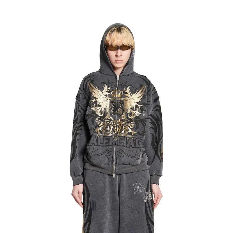 Balenciaga o1tr1nto0426 Tacky Gold Zip-Up Hoodie Regular Fit in Black Size US L / EU 52-54 / 3 - 4 Thumbnail