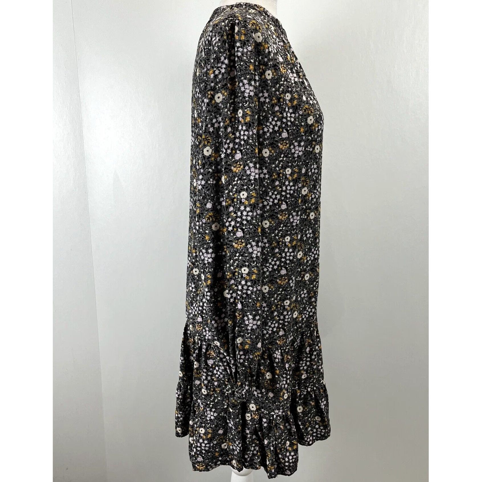 Loft LOFT Floral Mini Dress Small Long Sleeve Ruffle Hem Multicolor Size S / US 4 / IT 40 - 4 Thumbnail