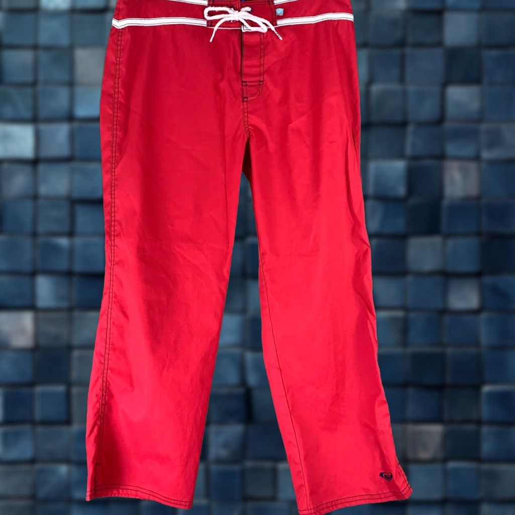 ROXY Women's Capri Pants Red Straight Leg Tie Waist Y2K Style Small Sz Capris Beachwear Vintage No N/A