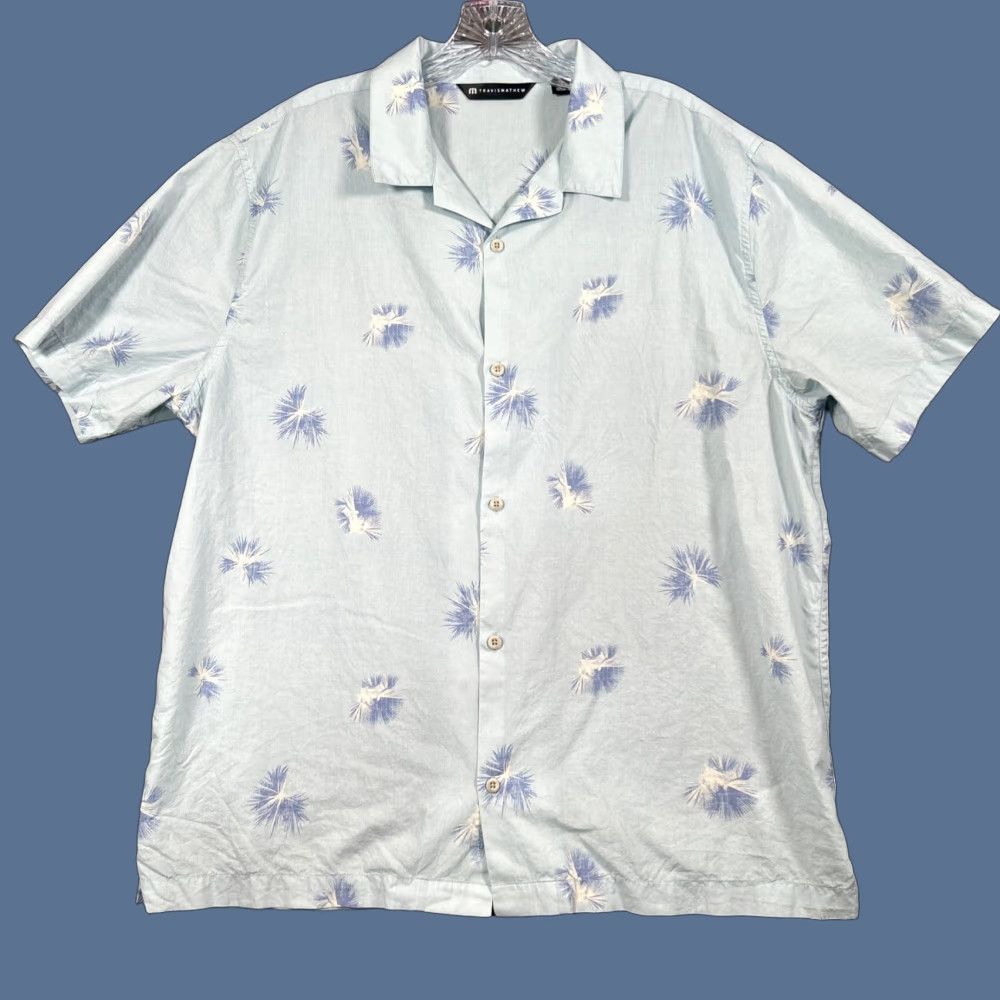 TravisMathew Travis Mathew Shirt Mens XL Light Blue Floral AOP Hawaiian Tropical Shirt Size US XL / EU 56 / 4 - 1 Thumbnail
