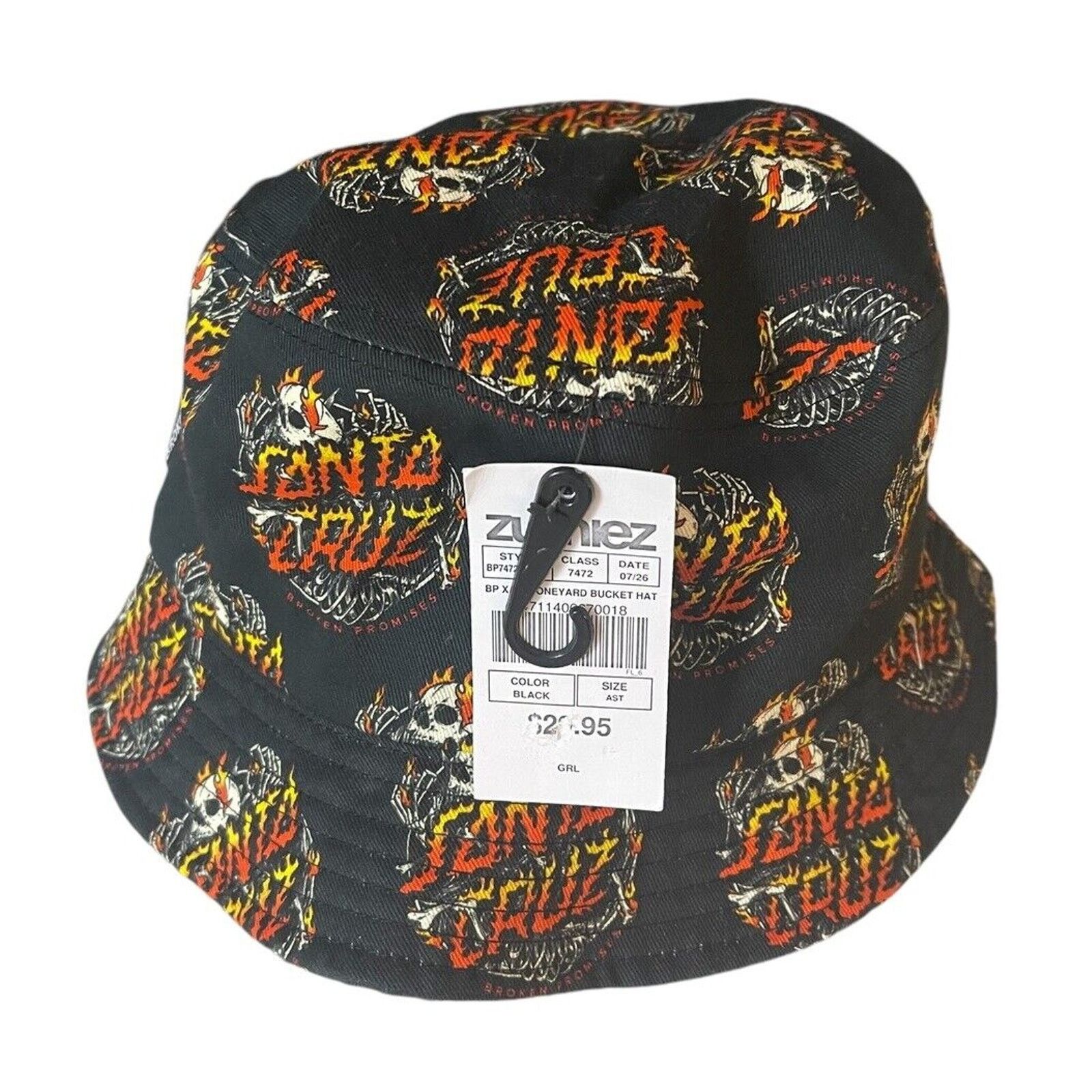 Santa Cruz Skateboards Santa Cruz Bucket Hat Black Broken Promises Flames Skull NWT Size ONE SIZE - 3 Thumbnail
