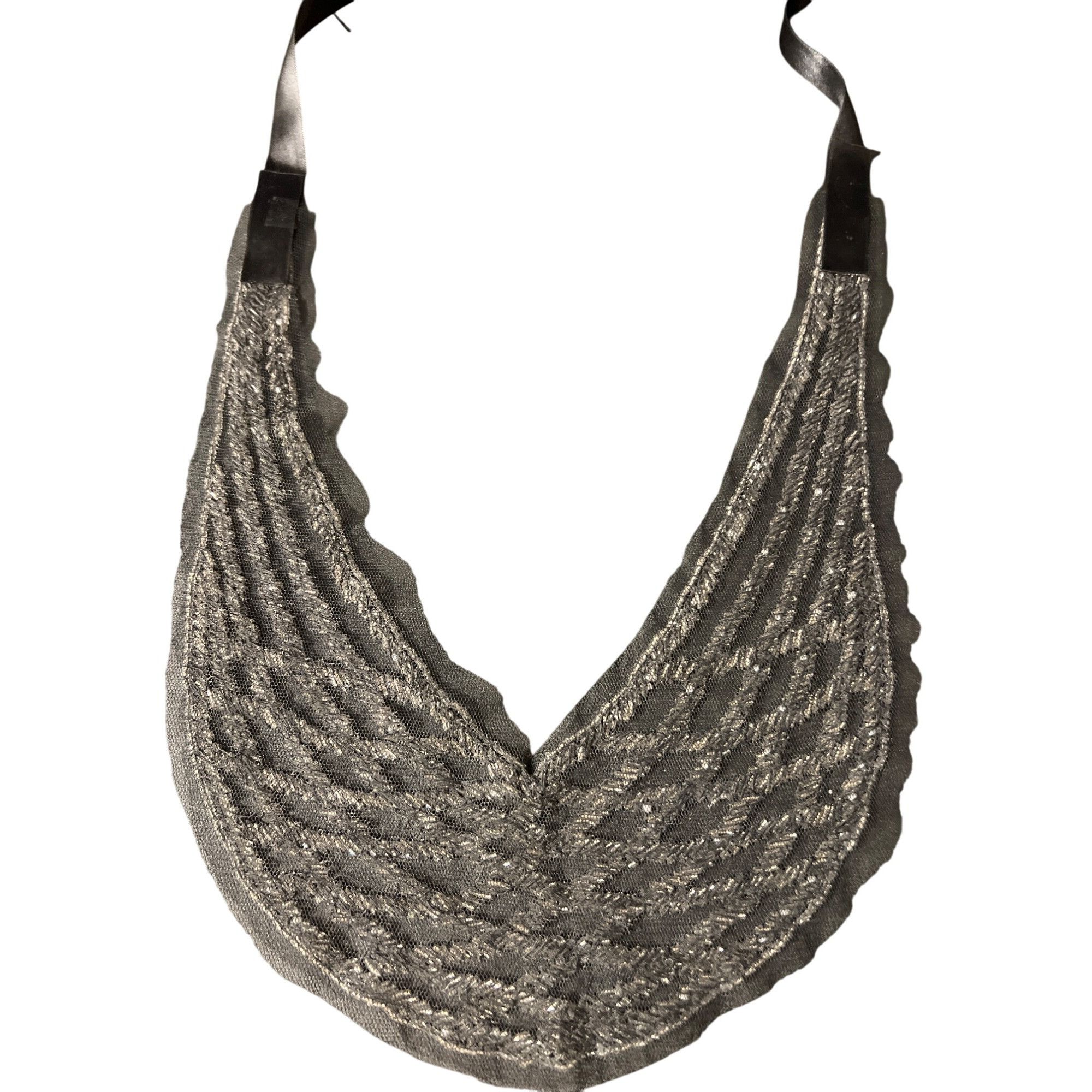 Other Vintage Beaded Mesh Collar Necklace Bib Sequins Black Satin Size ONE SIZE - 5 Thumbnail