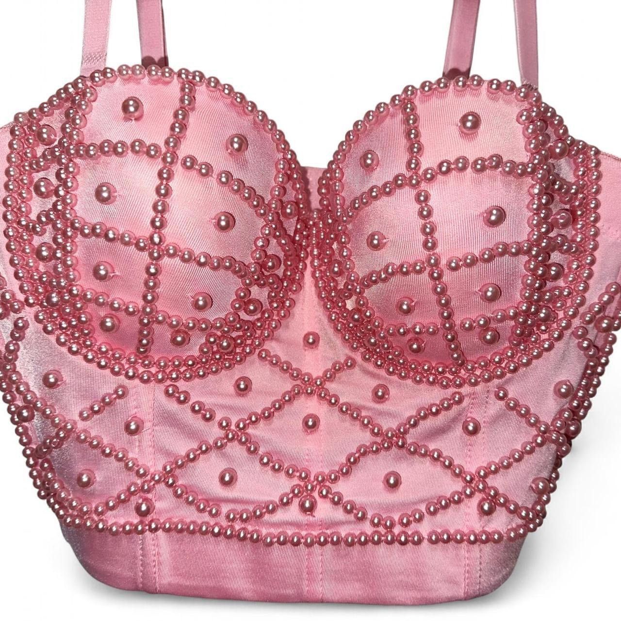 Vintage Pink Pearl beaded corset bustier top 36C Size ONE SIZE - 2 Thumbnail
