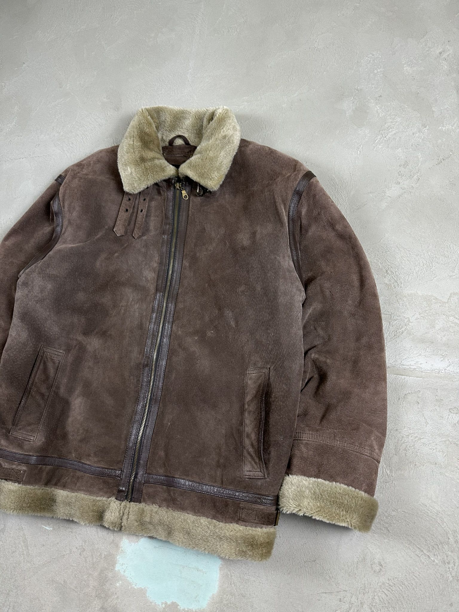 90s Vintage Sheepskin Leather Bomber Boxy Jacket
