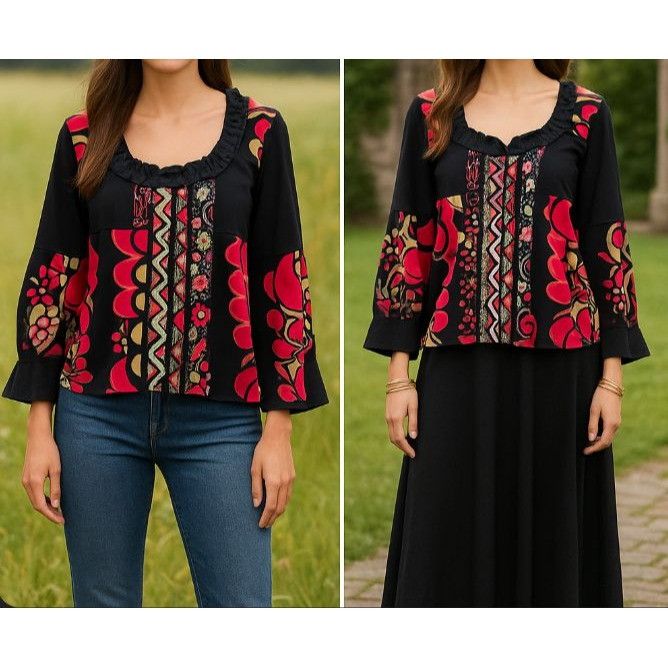 Other Savage Culture Multicolor Art to Wear Bohemian Top Ruffled C Size L / US 10 / IT 46 - 1 Thumbnail