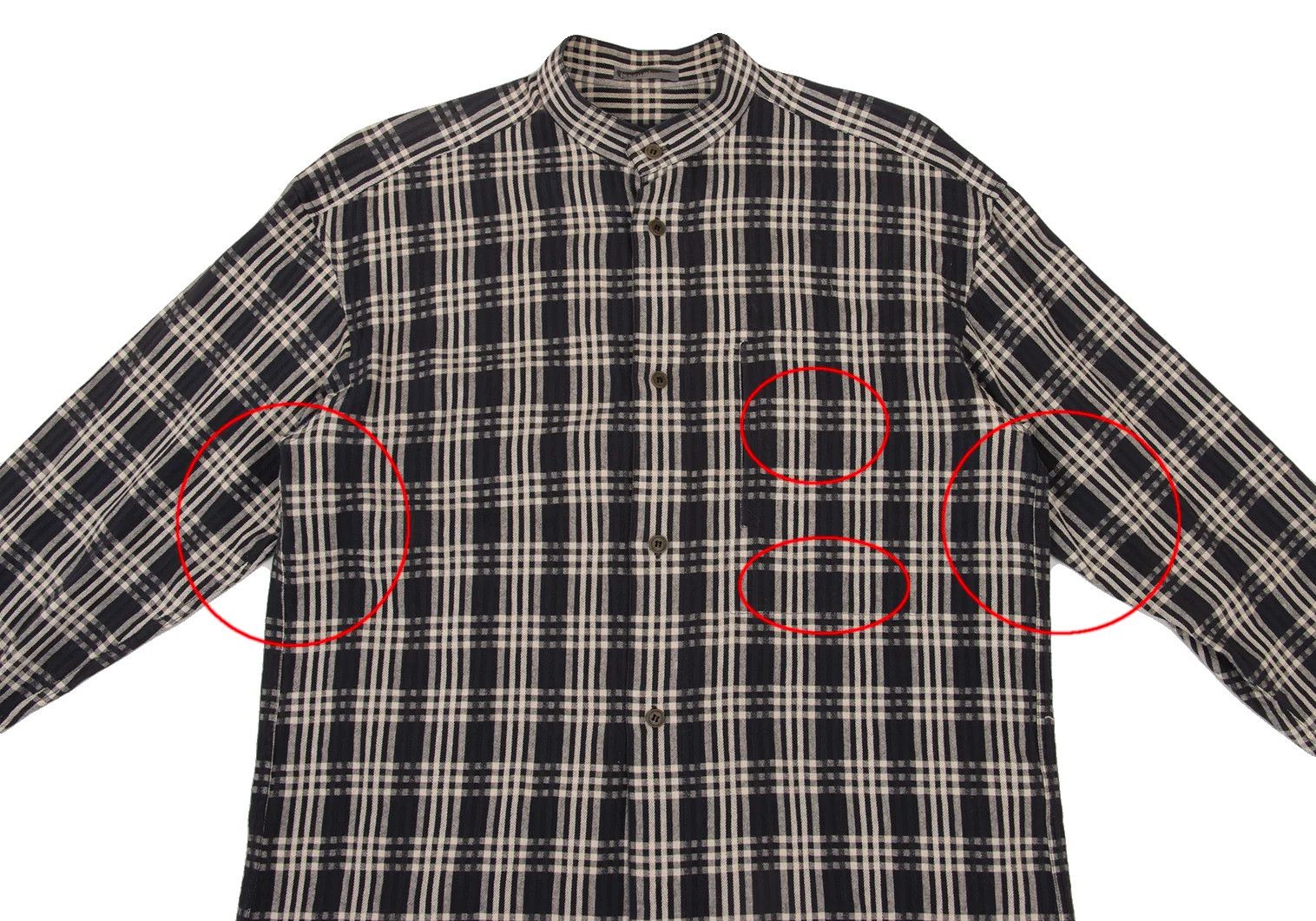 Issey Miyake Cotton Check Band Collared Shirt in Black Cream, M Size US M / EU 48-50 / 2 - 2 Thumbnail