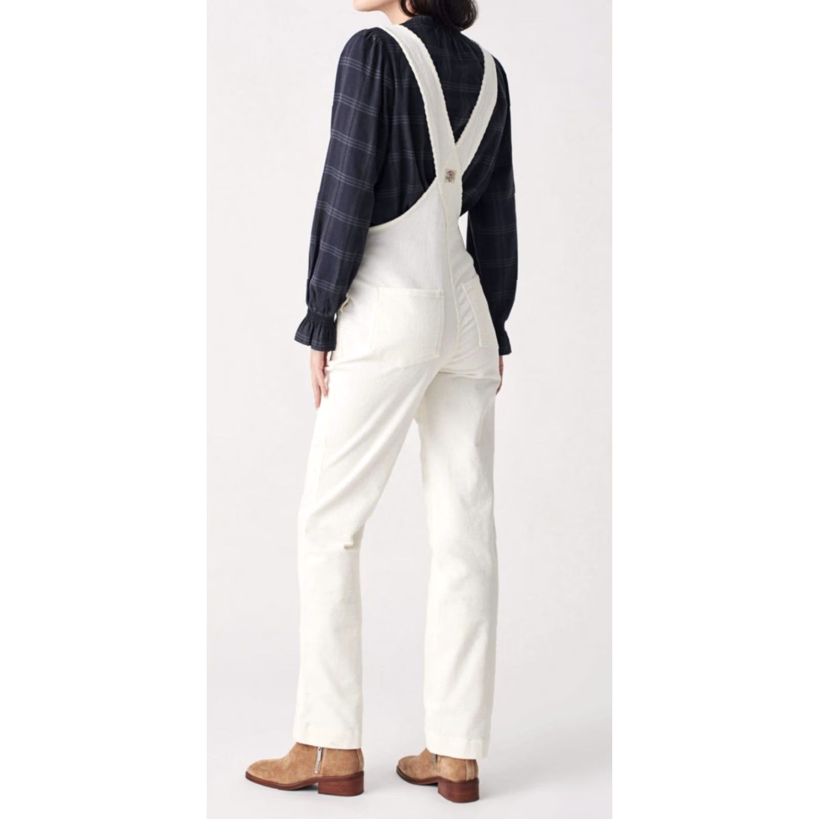 Faherty Faherty Women's Corduroy Overalls Pants Solid Ivory 90s Organic Cotton S Women's Walker Corduroy Overalls Size 28" / US 6 / IT 42 - 2 Thumbnail