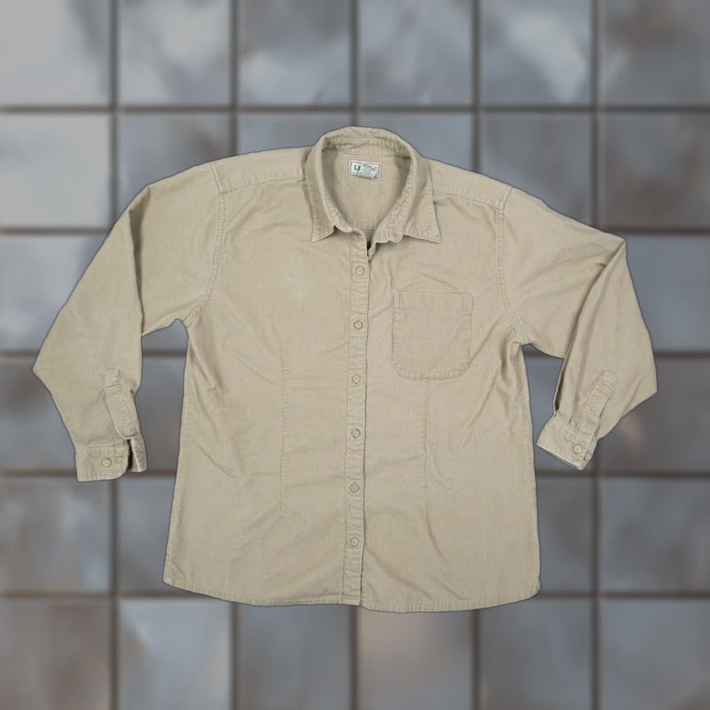 Vintage L.L. Bean Corduroy Button Up Shirt Women's Medium Beige Long Sleeve 100% Cotton Size M / US 6-8 / IT 42-44 - 1 Thumbnail