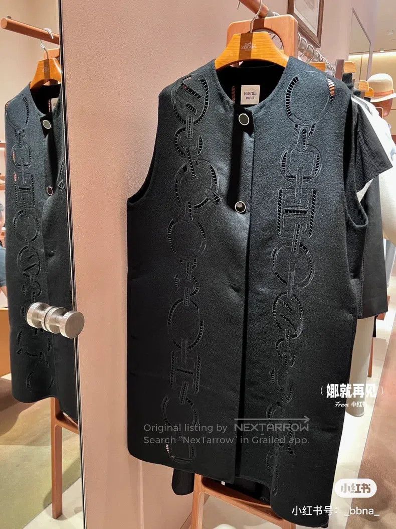 Hermes Hermes Leather Patch Cashmere Long Vest Jacket Size XXS / US 00 / IT 34 - 7 Thumbnail
