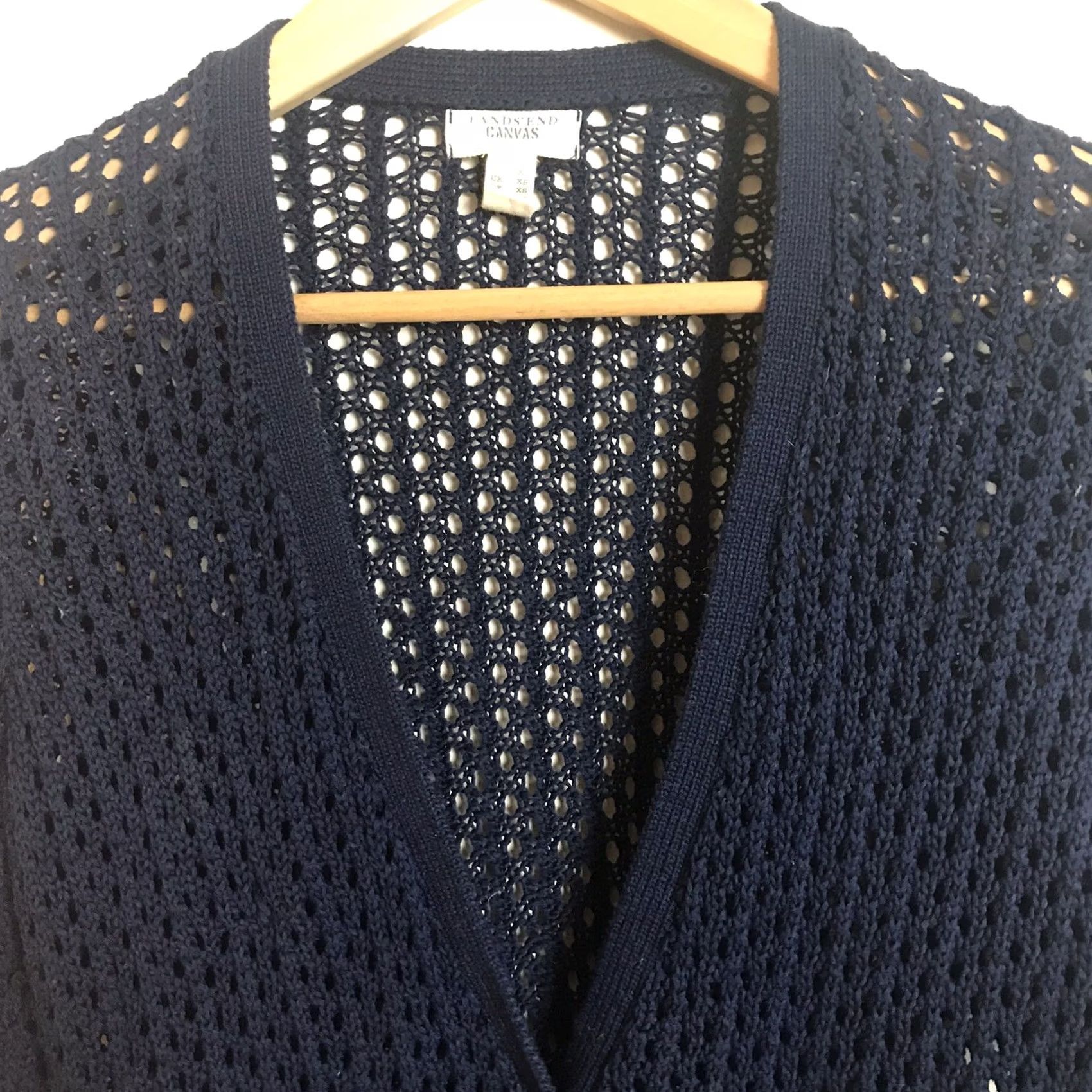 Lands' End Lands' End Canvas Cardigan Sweater Womens XS Navy Blue Open Knit 5-Button 100% Cotton Size XS / US 0-2 / IT 36-38 - 3 Thumbnail