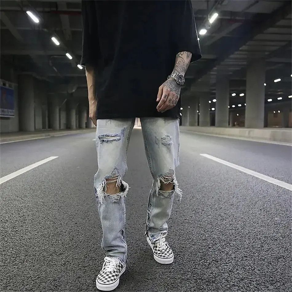 Japanese Brand Streetwear Fashion Black Ripped Jeans Men Skinny Slim Fit Size US 32 / EU 48 - 6 Thumbnail