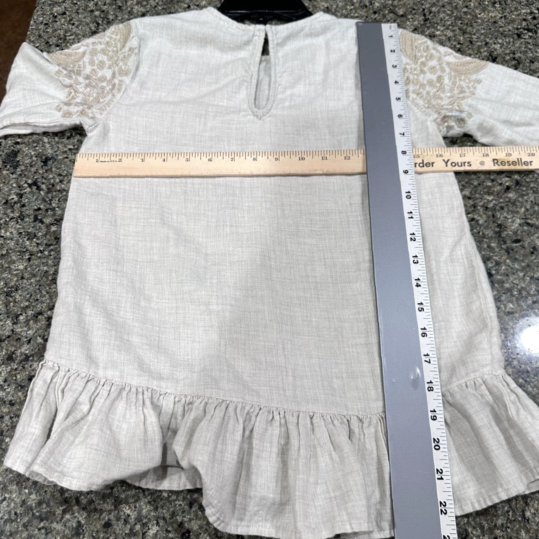 Zara Zara Blouse Womens XS Beige Embroidered Ruffle Hem Long Bell Sleeve Top Boho Size XS / US 0-2 / IT 36-38 - 4 Thumbnail