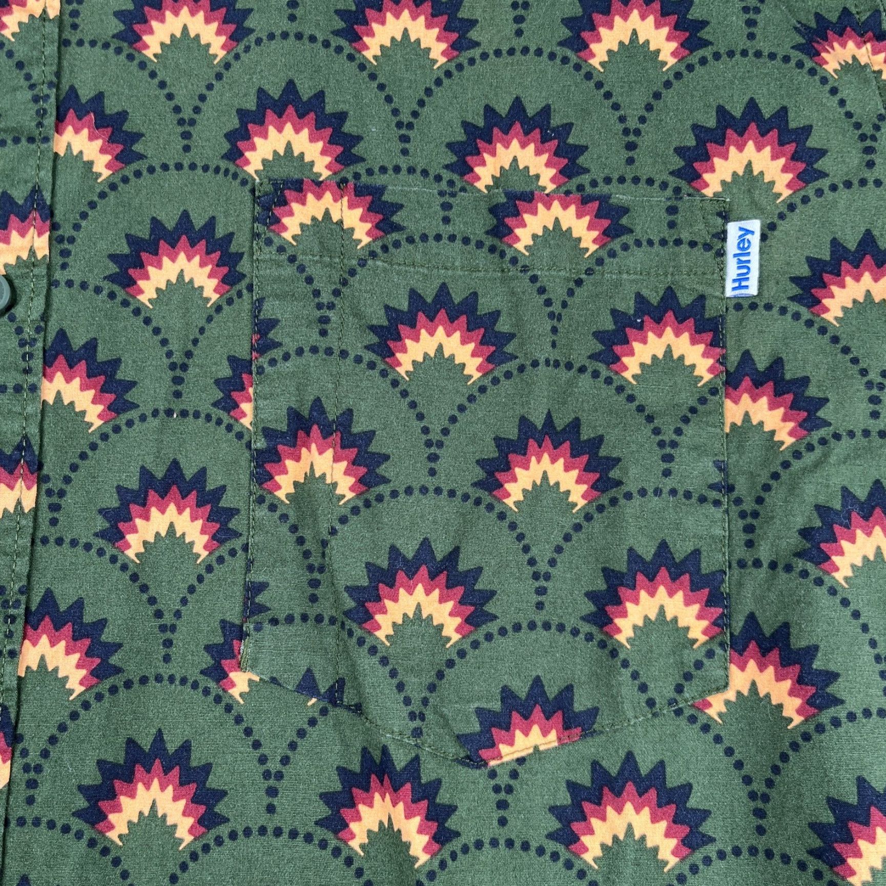 Hurley Hurley Stretch Fit Shirt XL Green Geometric Beach Casual Button Up Short Sleeve Men Regular Collared Shirt Size US XL / EU 56 / 4 - 2 Thumbnail