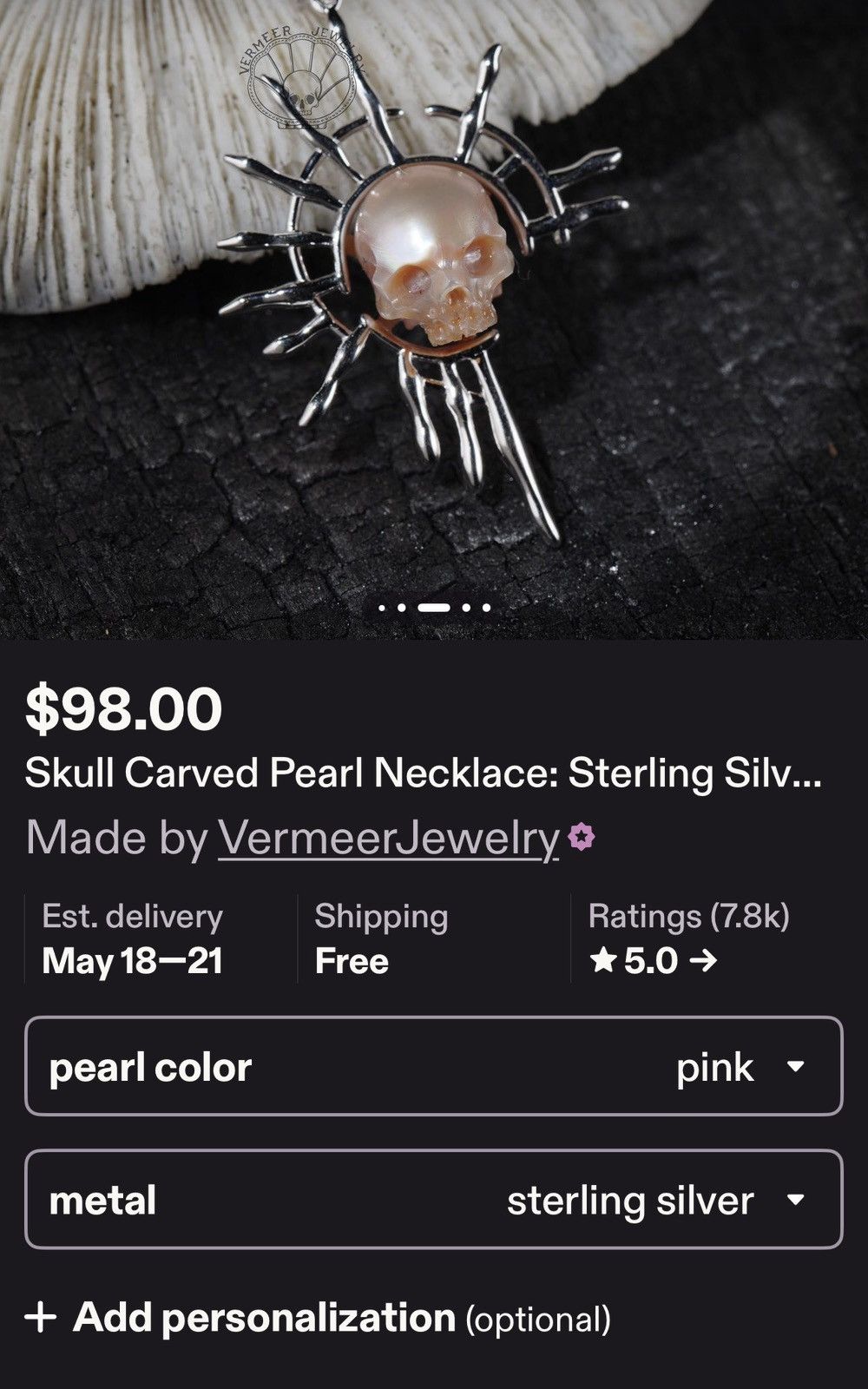 Other Carved pearl skull necklace Size ONE SIZE - 5 Thumbnail