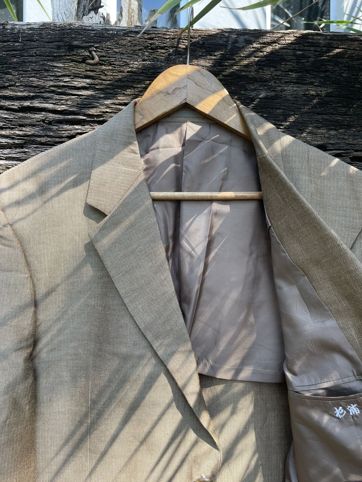 Designer Vintage Kansai Yamamoto SISSY Beige Herringbone Blazer Size 42L - 19 Thumbnail