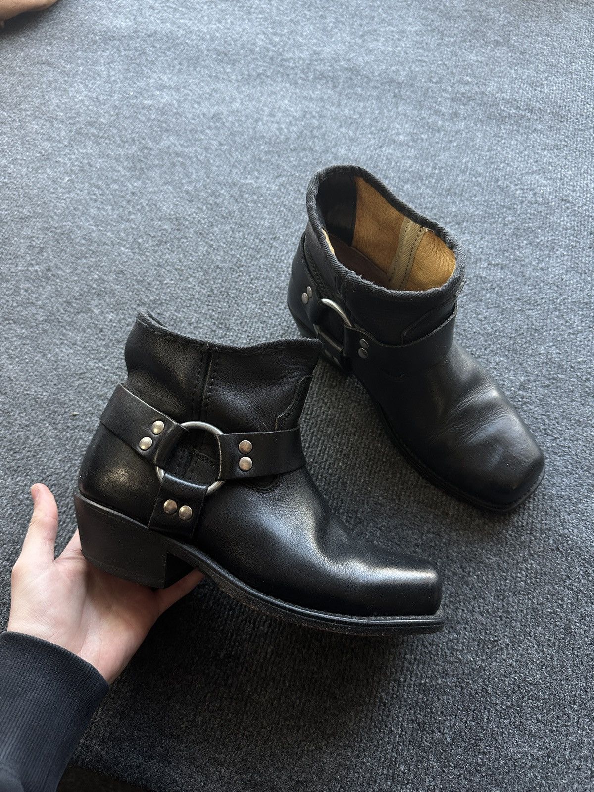 Leather WESTERN 🚨 LEATHER ANKLE METAL COWBOY BLACK BOOTS Size US 6.5 / EU 39-40 - 1 Thumbnail