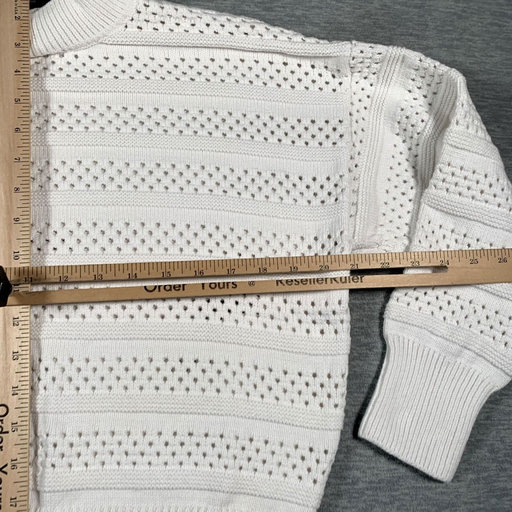 Vintage Marc New York Sweater Womens XL White Mock Neck Pointelle Open Knit Pullover Size XL / US 12-14 / IT 48-50 - 6 Thumbnail