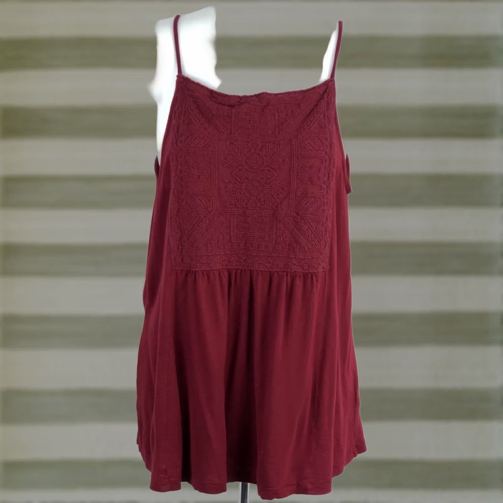 Old Navy VINTAGE Old Navy Blouse Shirt Womens M burgundy crochet front pleated halter sleeveless BoHo Y2K 2000s Whimsigoth Size M / US 6-8 / IT 42-44 - 1 Thumbnail