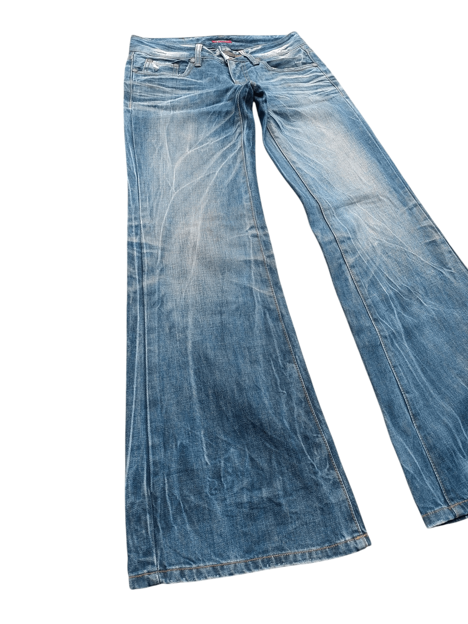 Japanese Brand × Vintage Super Flare Jeans Maraxia Whiskers Low Rise Boot Cut Size US 29 - 3 Thumbnail