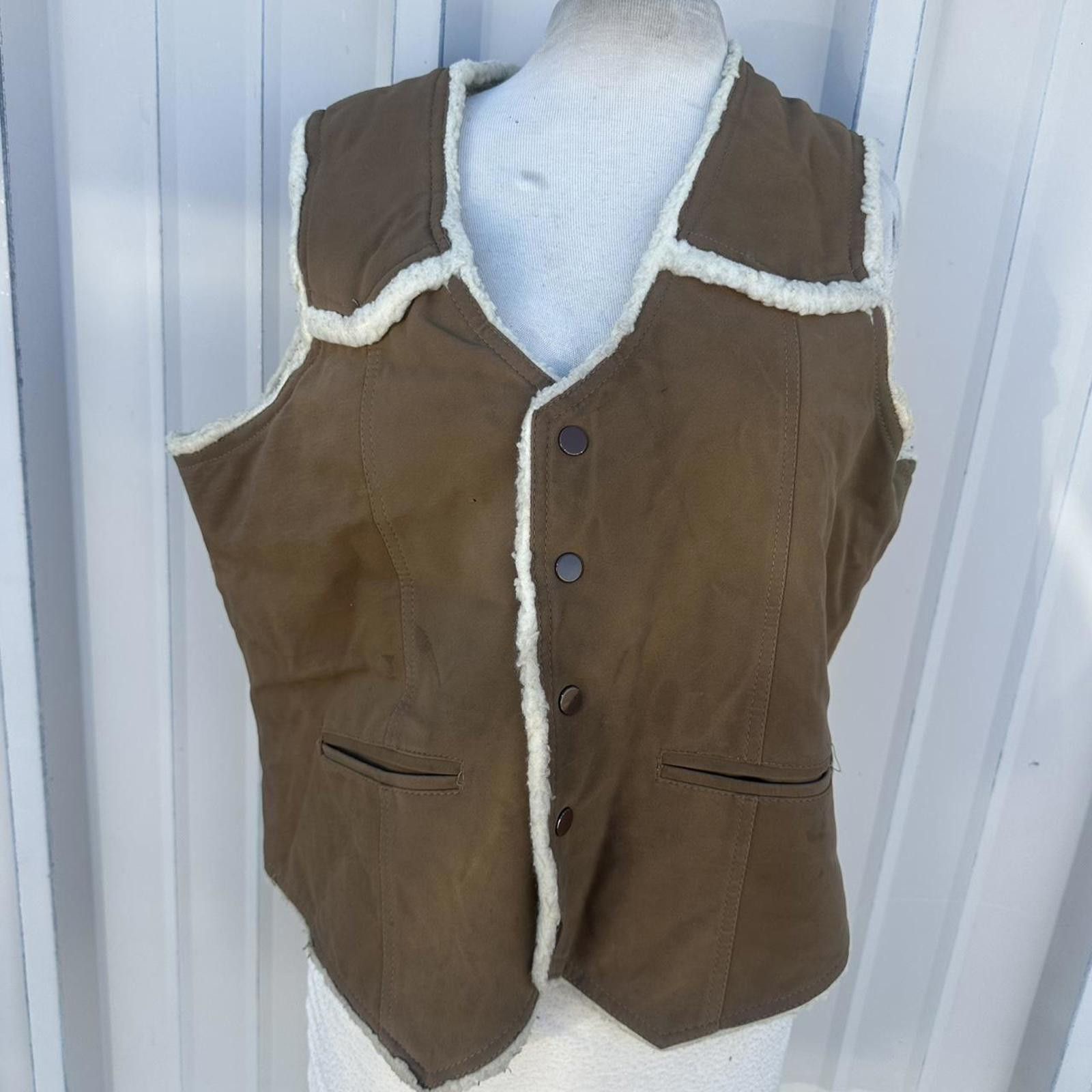Sears Brown leather vest with fur trim #leatherjacket Size US XL / EU 56 / 4 - 2 Thumbnail
