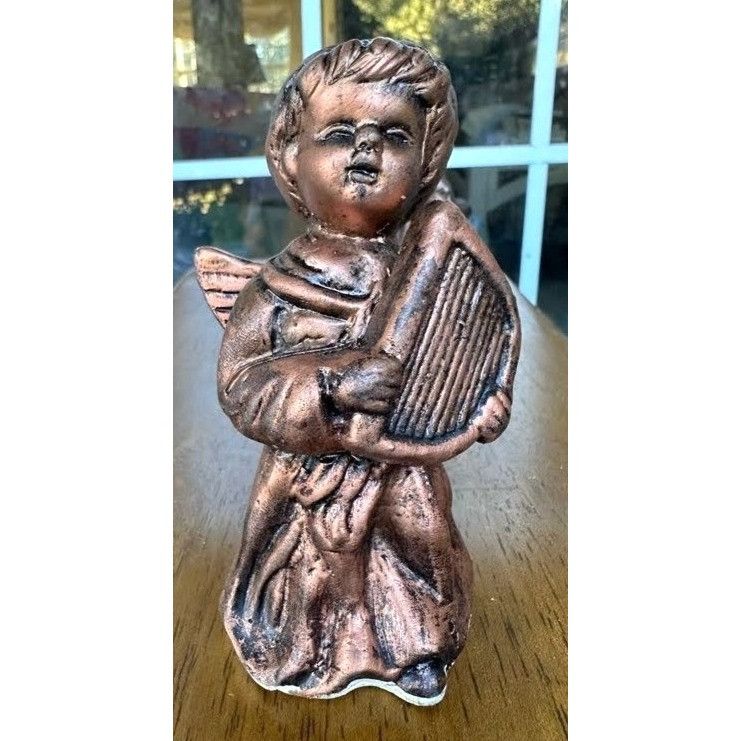 Vintage VTG Porcelain Angel Figurines Set of 2 Antique Look Bronze F Size ONE SIZE - 5 Thumbnail