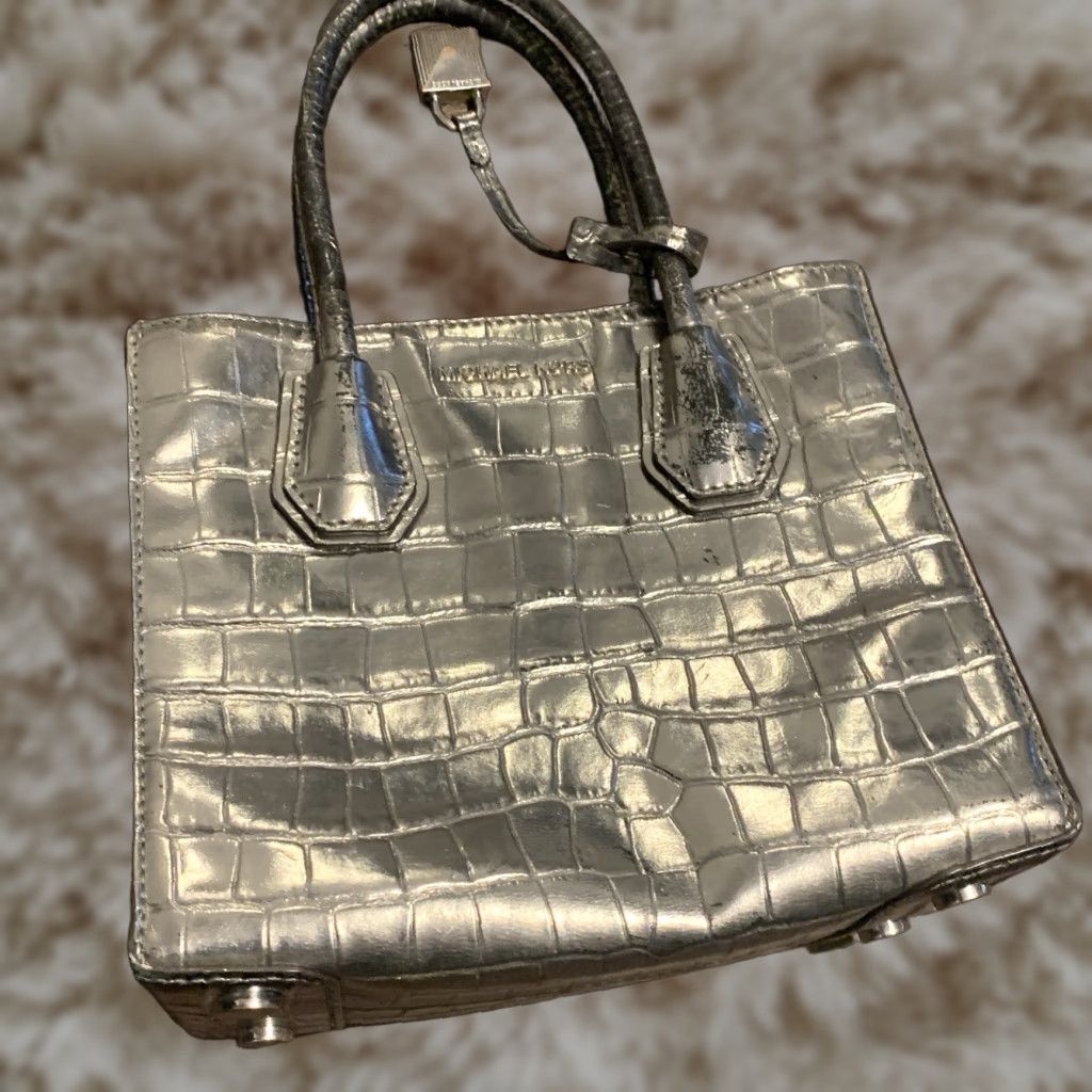 Michael Kors Gun Metal Leather Tote Crossbody Womens Handbag