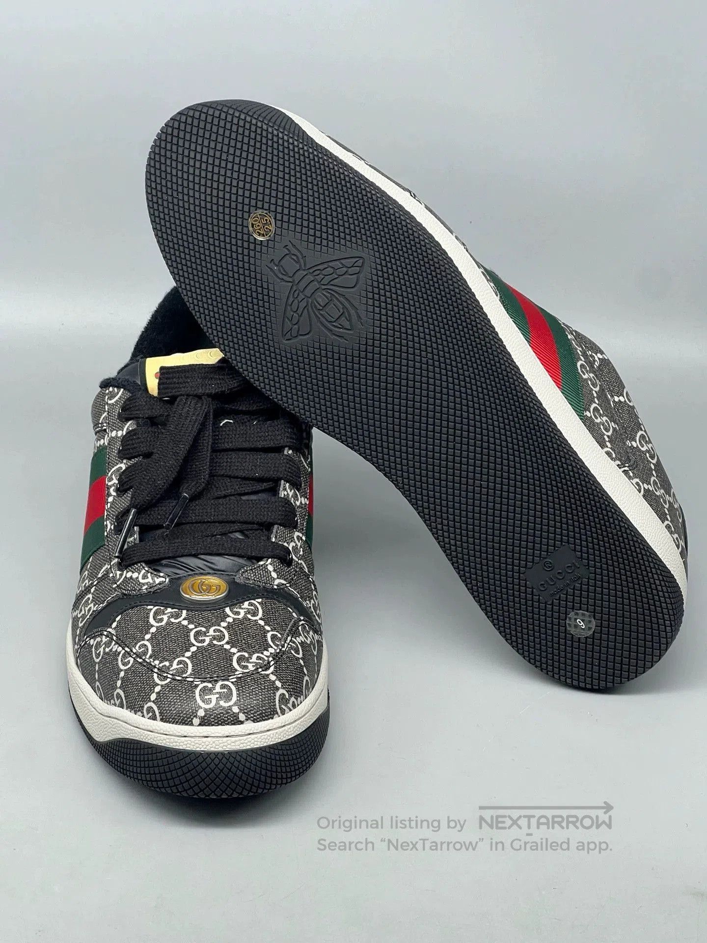 Gucci gucci men's black gray low-top screener sneakers. Size US 8.5 / EU 41-42 - 6 Thumbnail