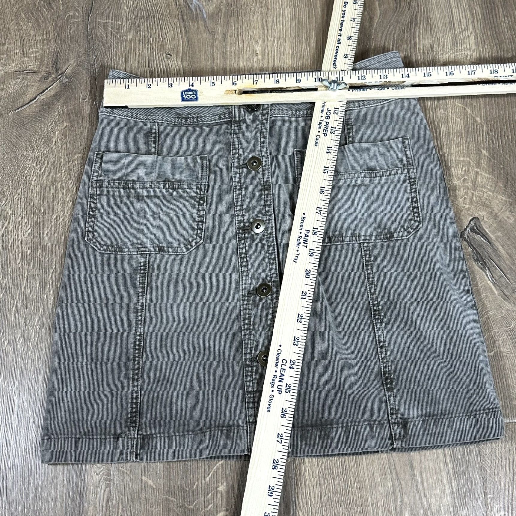 Prana prAna Gray Corduroy Mini Skirt Button Up A-Line Pockets Cotton Casual Sz 4 Womens Skirt Short Native: None Size 27" / US 4 / IT 40 - 2 Thumbnail