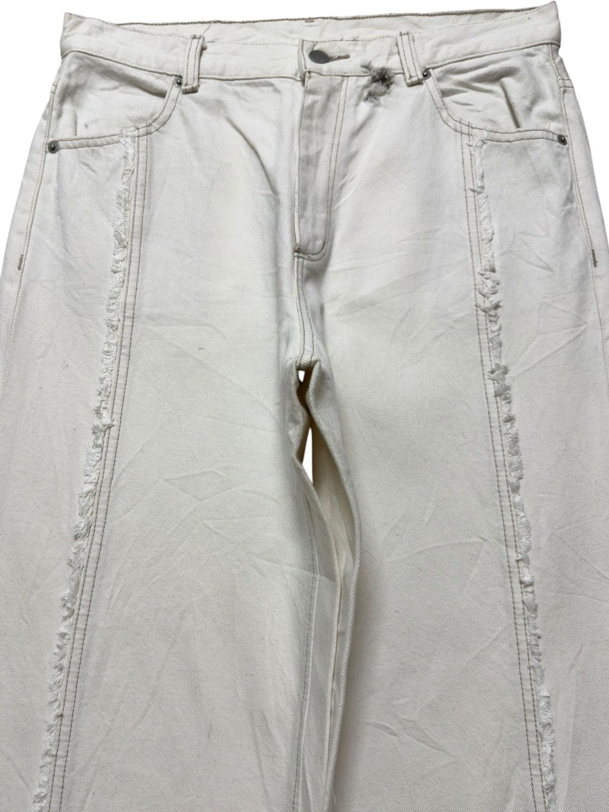 GU Vintage GU Baggy Cream Distinct Frayed Seam Down Front Denim Size US 32 / EU 48 - 2 Thumbnail