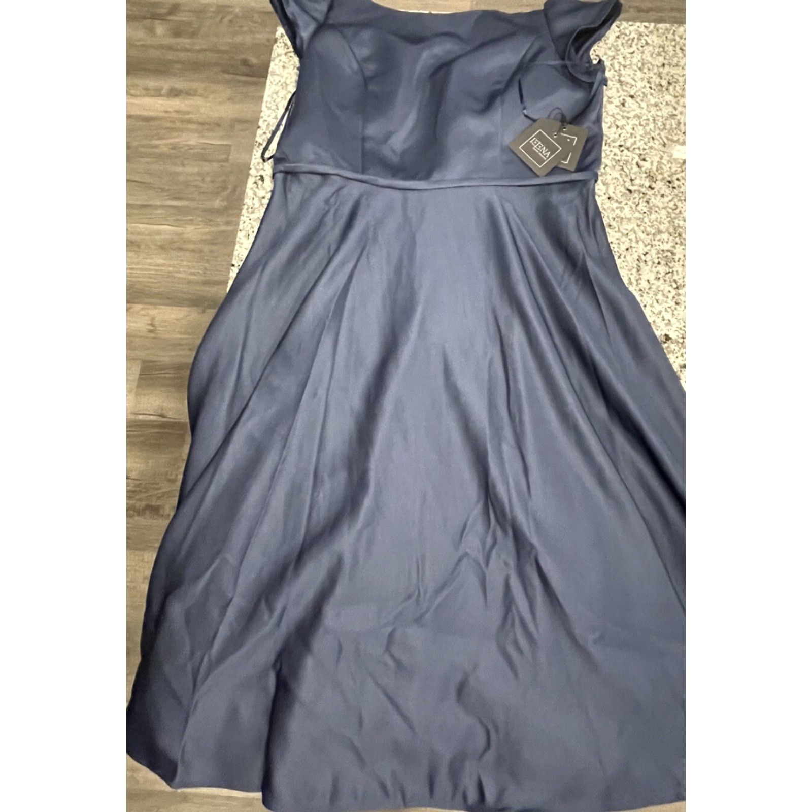 Mac Duggal VINTAGE Mac Duggal Satin Puff Shoulder Tea Length Dress Plus Size 18 Navy Blue Women's Cocktail Wedding Size XXL / US 16-18 / IT 52-54 - 7 Thumbnail