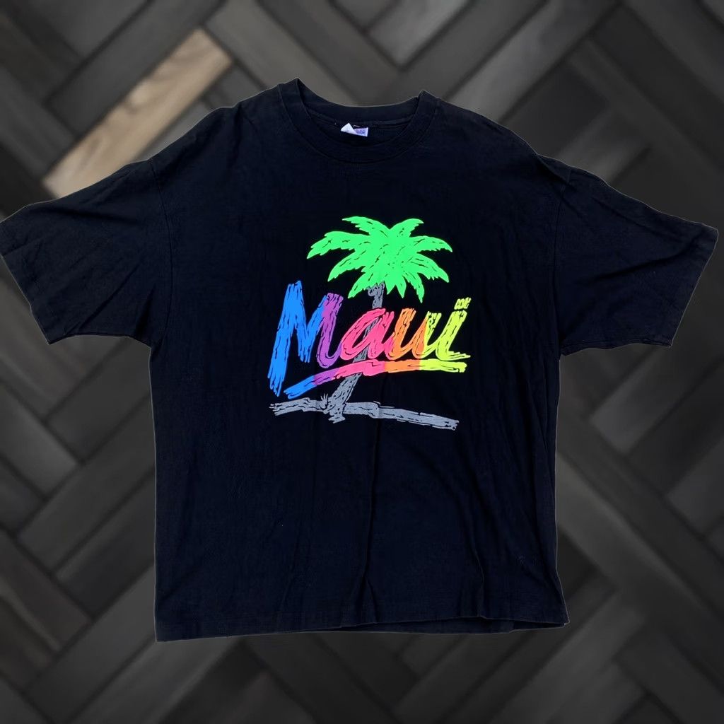 Vintage VINTAGE American Heavyweight Maui T Shirt Black XL Short Sleeve Cotton 1980s 1990s Hawaiian Tropical Graphic Cracking Heavyweight Mens Shirt Size US XL / EU 56 / 4 - 1 Thumbnail