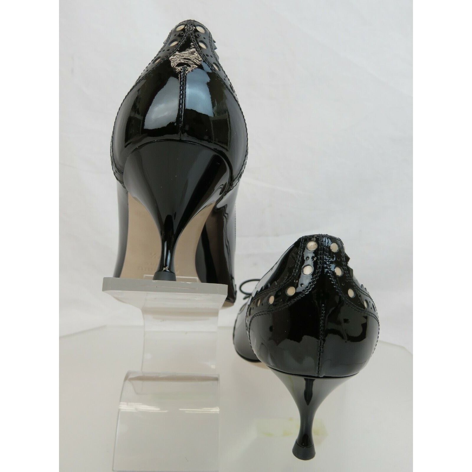 Miu Miu 5I877C BLACK LASER CUT PATENT LEATHER BOW KITTEN PUMPS 37 Size US 7 / IT 37 - 5 Thumbnail