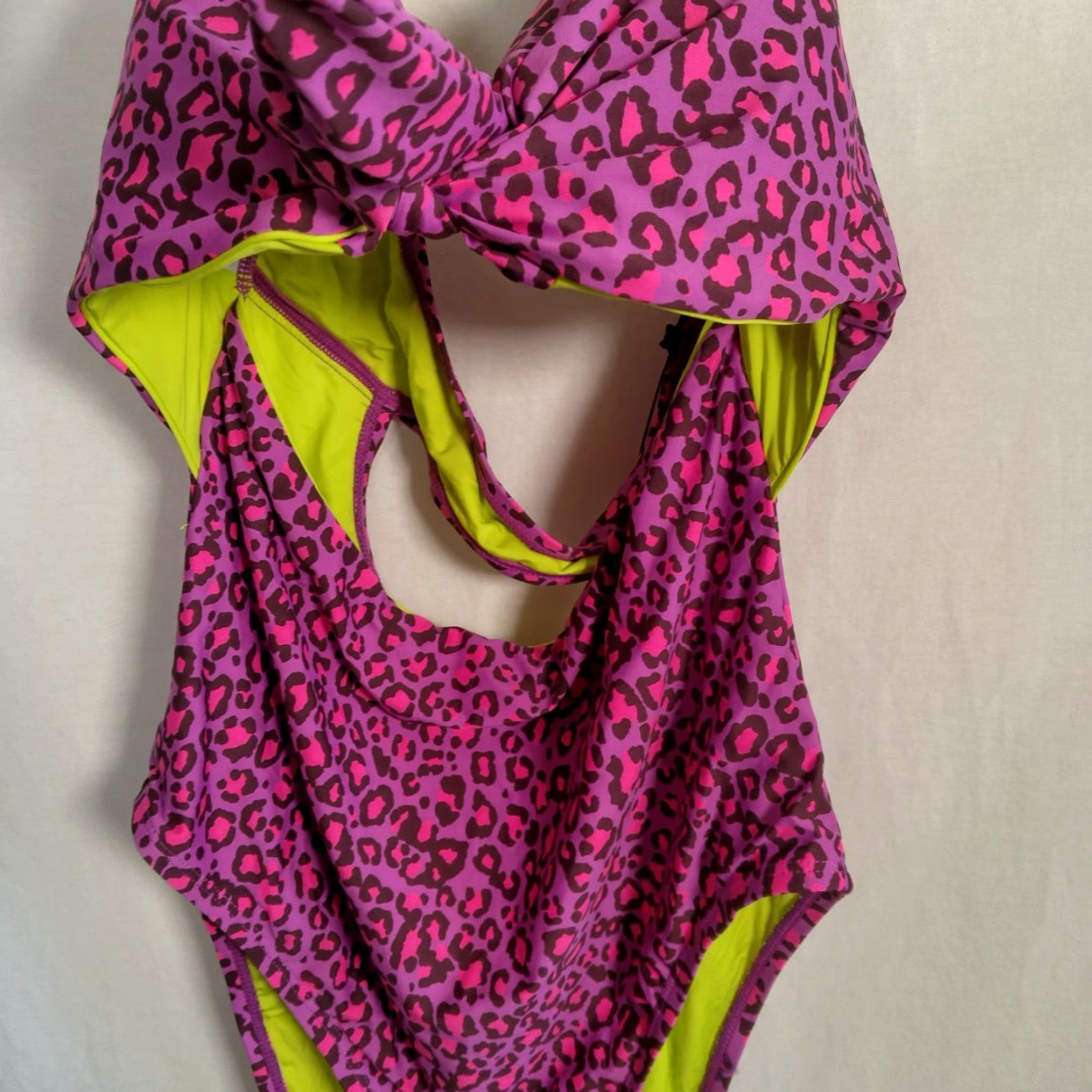 BCBGeneration BCBGGeneration Bathing Suit One Piece XL Purple Cat Print Neon Bandeau Size XL / US 12-14 / IT 48-50 - 3 Thumbnail