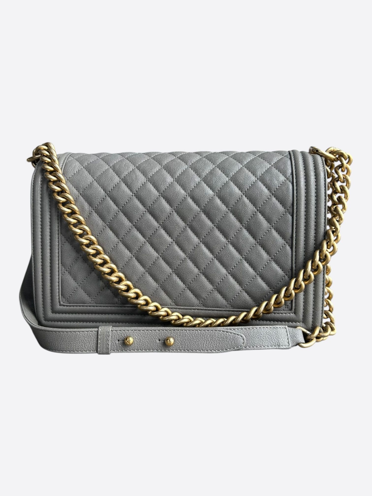 Chanel Chanel Light Grey Quilted Caviar Large Boy Bag Size ONE SIZE - 3 Thumbnail