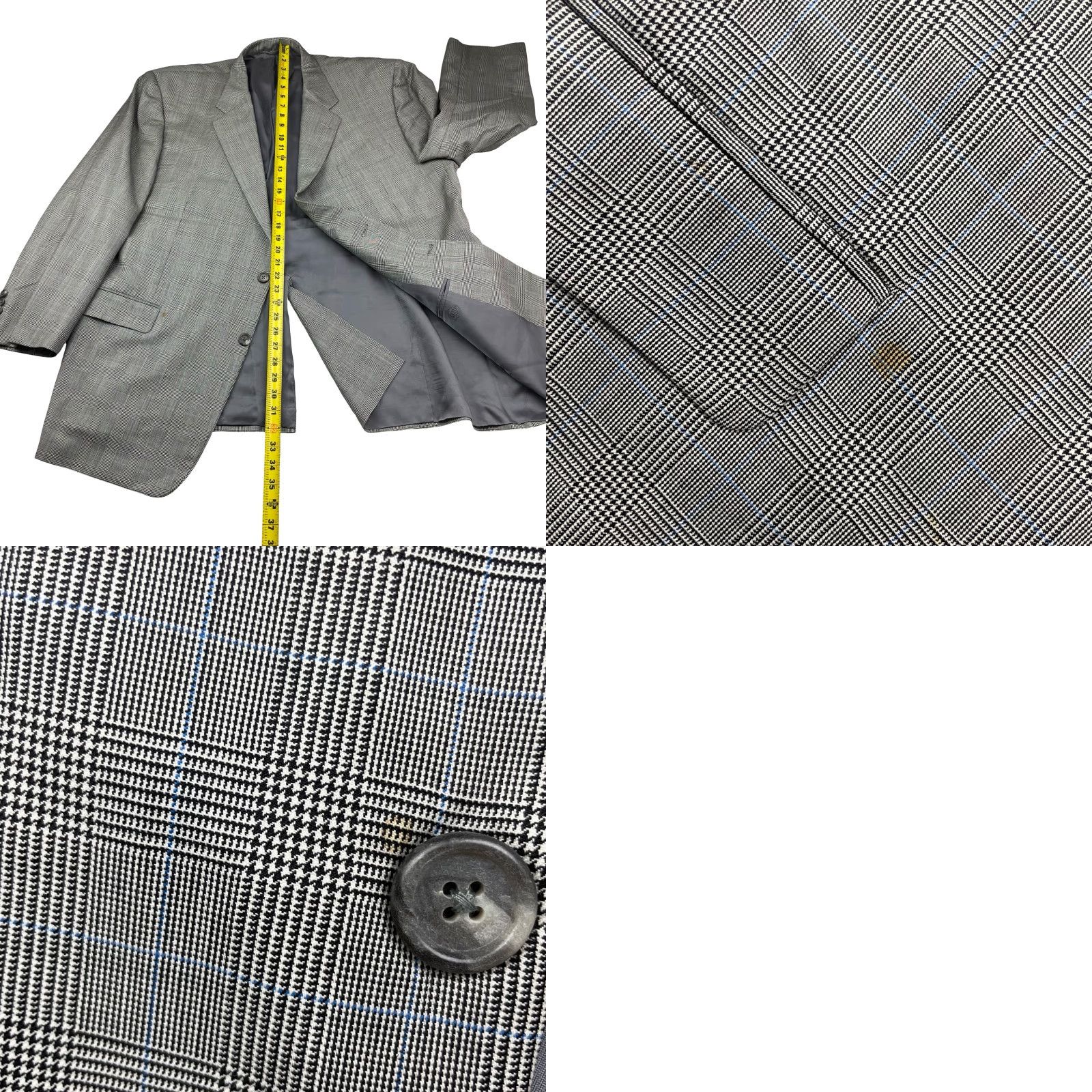 Vintage Hickey Freeman Blazer Jacket Men Two Button 48 Regular Wool Plaid Gray/Blue Boardroom Notch Lapel Mens Size 48R - 9 Thumbnail
