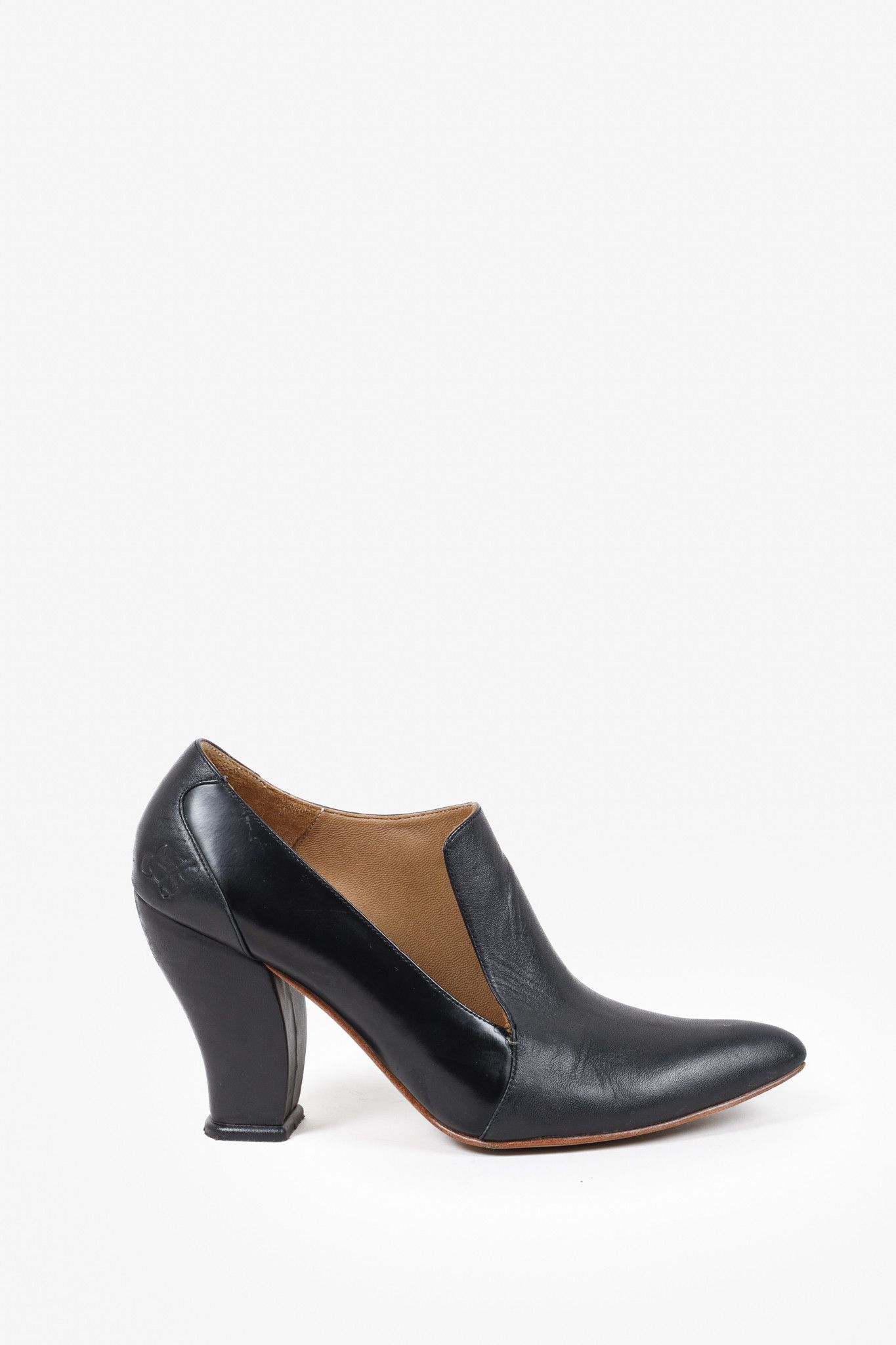 image of John Fluevog Kendra Pointed Toe Leather Heel Shoes in Black, Women's (Size 6)