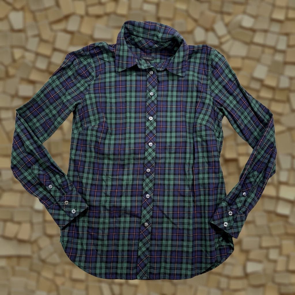 Talbots Talbots Womens XS Blouse Shirt Long Sleeve Green Plaid Button Collared Casual Preppy Academia Regular Size XS / US 0-2 / IT 36-38 - 1 Thumbnail