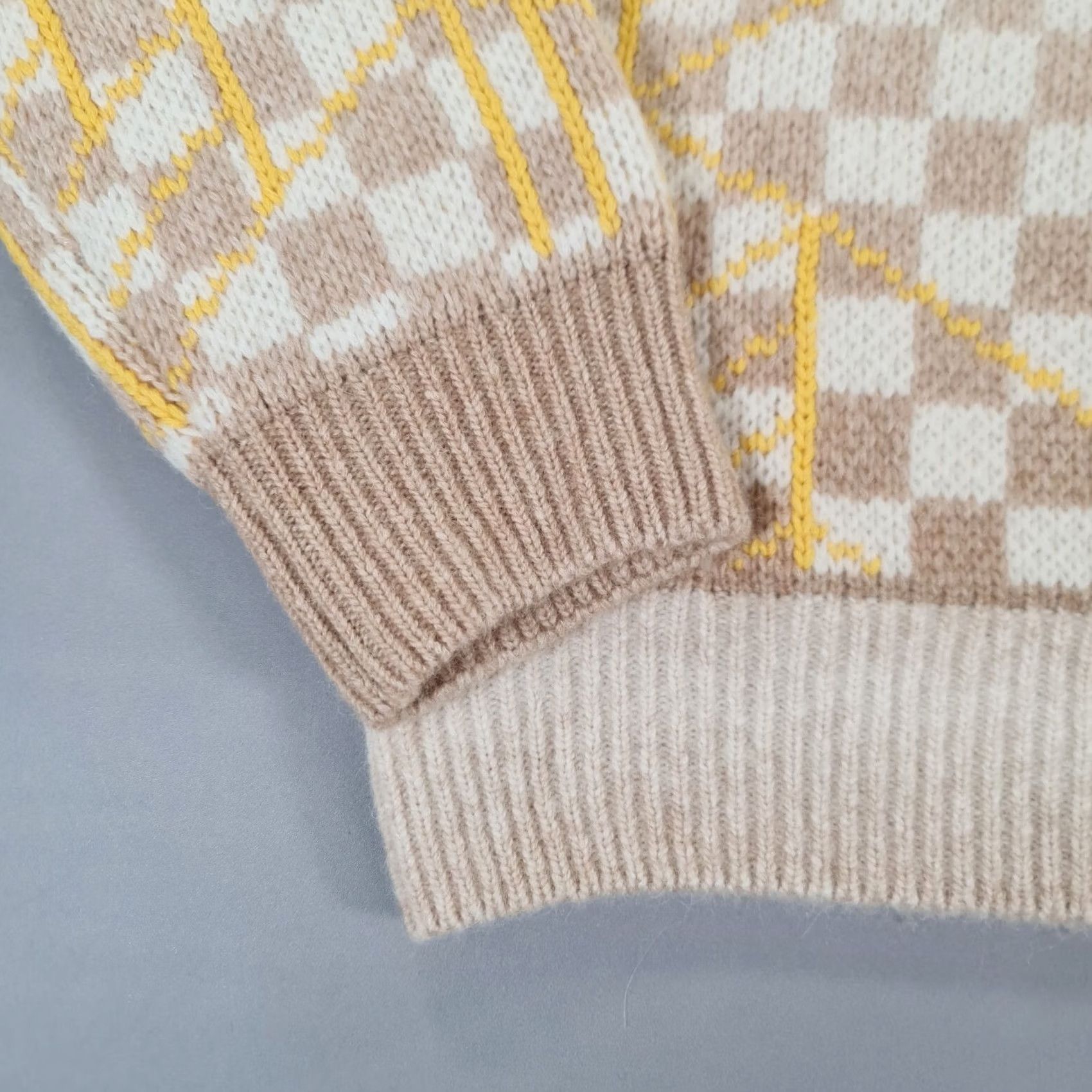 Lacoste Lacoste Jumper Beige Yellow XS Relaxed Fit Alpaca Wool Geometric Crew Neck Mens Pullover Classic Knit Size US XS / EU 42 / 0 - 6 Thumbnail