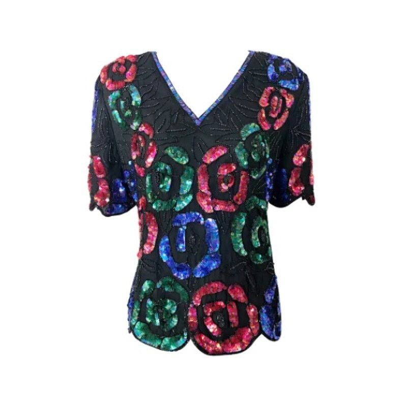 Vintage Stenay Vintage Women's Short Sleeve Beaded Formal Top Size S Size S / US 4 / IT 40 - 1 Thumbnail