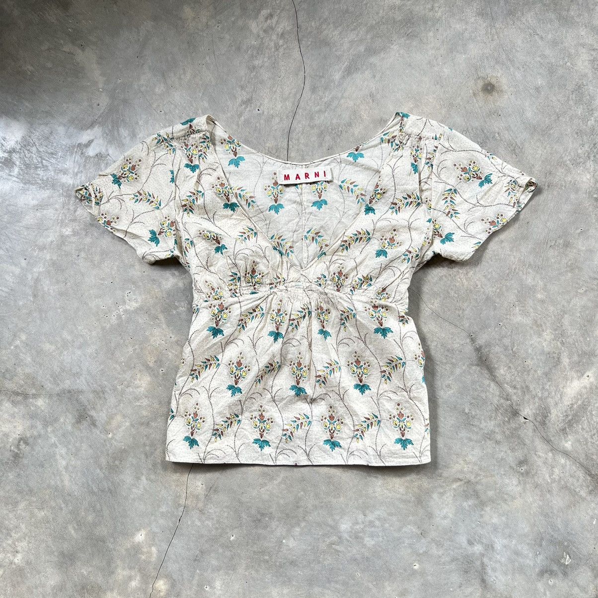 image of Marni Floral Strap Blouse Shirt in Cream, Women's (Size Small)