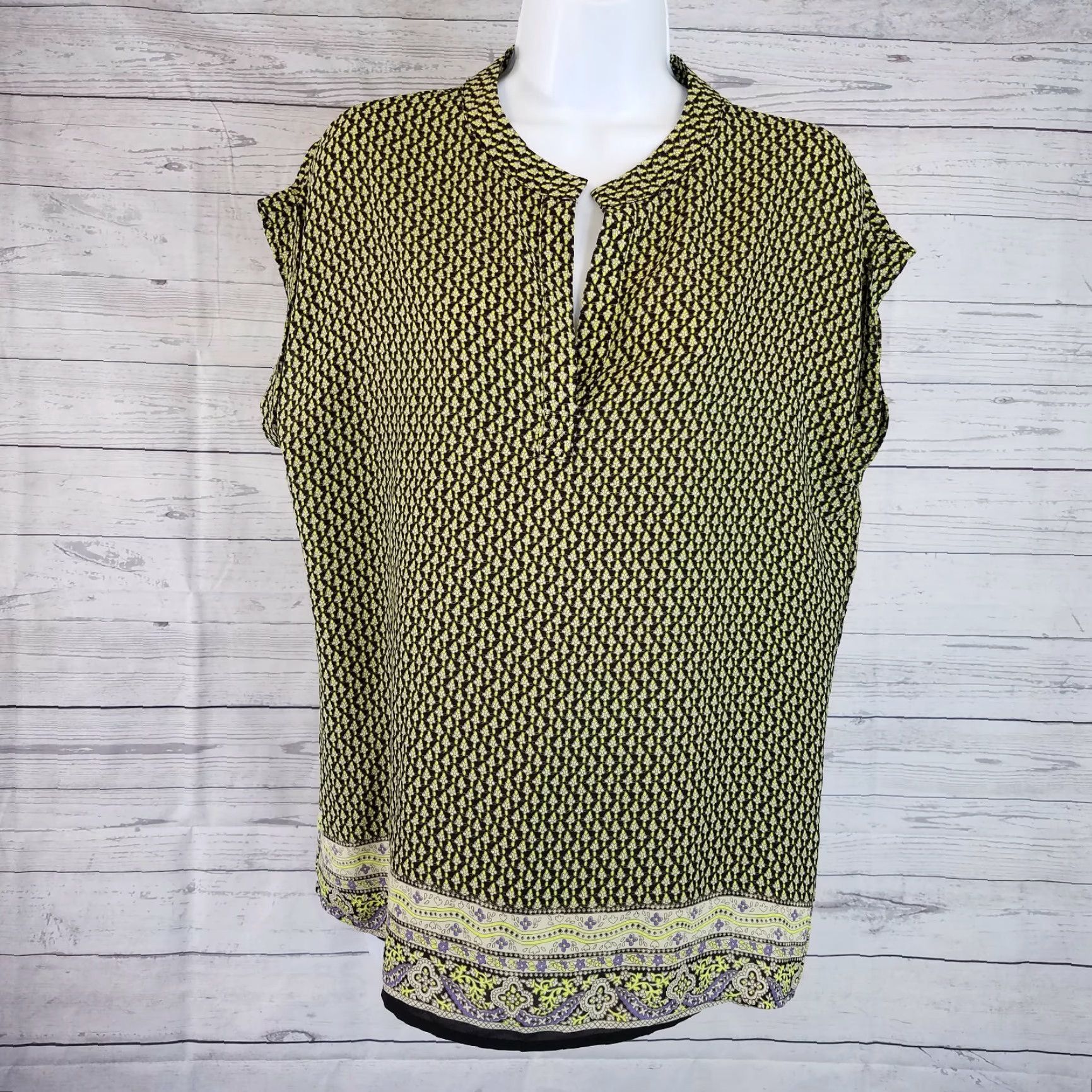 Vintage Pleione Blouse Women's S Floral Black Green Shirt Size S / US 4 / IT 40 - 2 Thumbnail