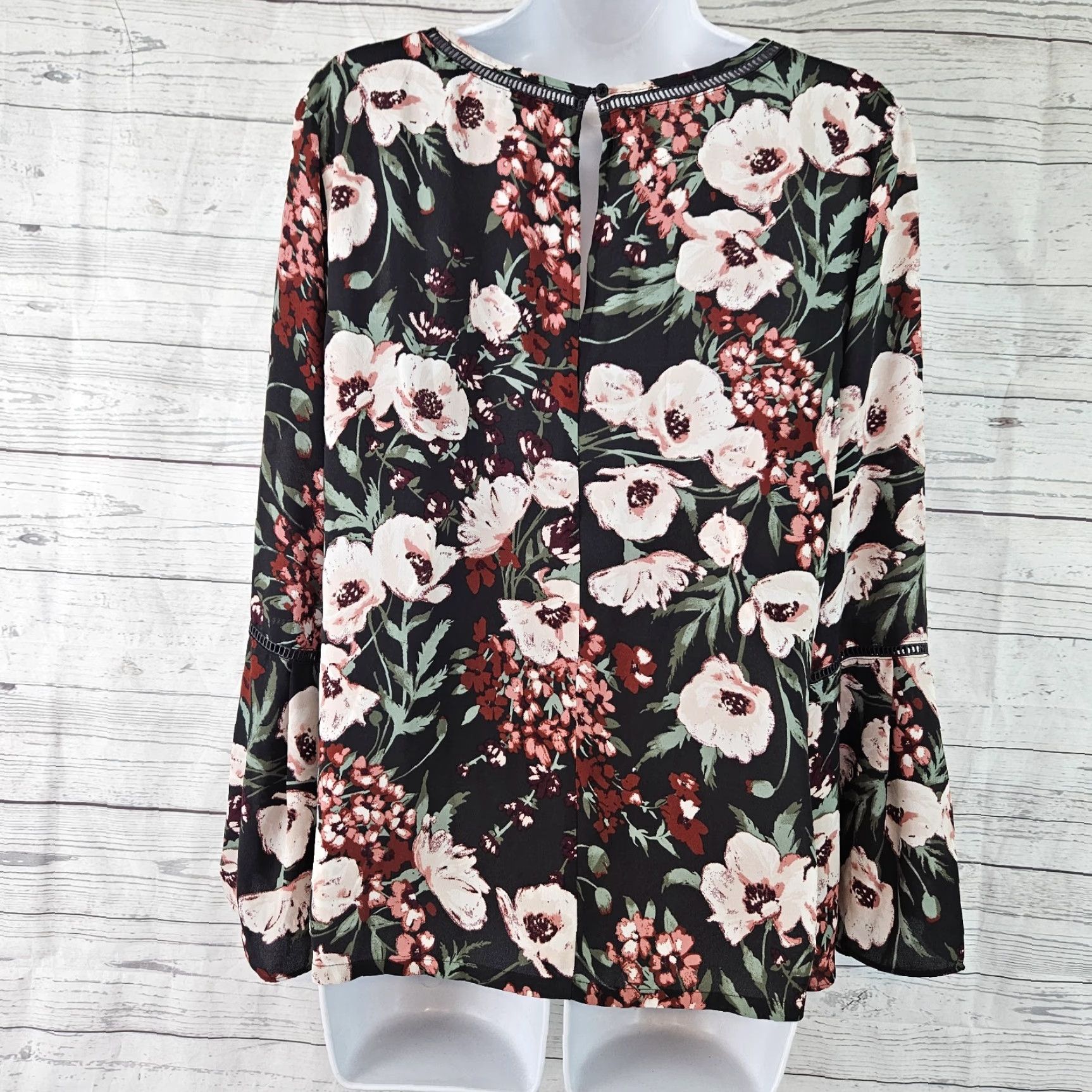 Loft VINTAGE Ann Taylor LOFT Womens Top Sz Small Green Pink Floral Bell Sleeves Size S / US 4 / IT 40 - 3 Thumbnail