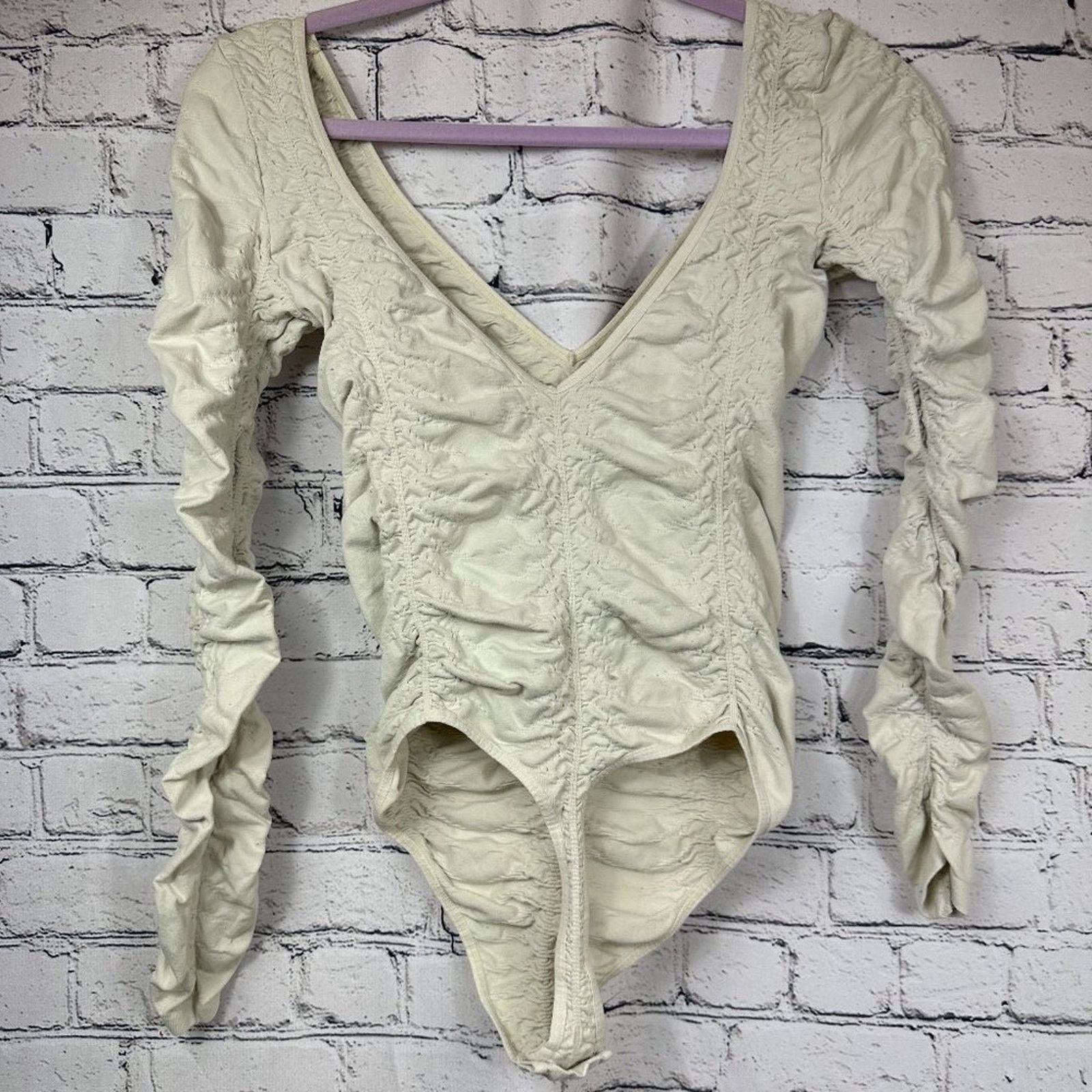 Free People Free People Intimately Ruched Bodysuit - Cream - size M/L Size ONE SIZE - 14 Thumbnail
