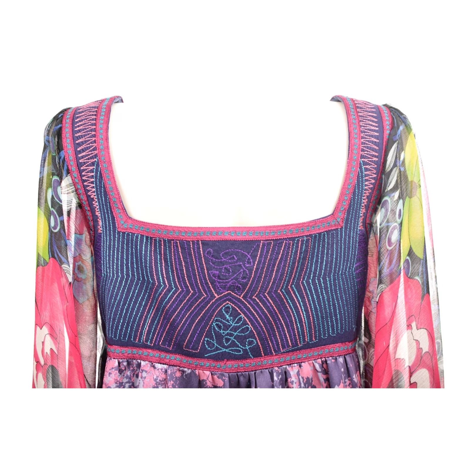 Custo Barcelona Custo Barcelona Full-Print Silk Blend Designer Dress Size 3 Multicolor A-Line Women Knee Length Size XS / US 0-2 / IT 36-38 - 4 Thumbnail