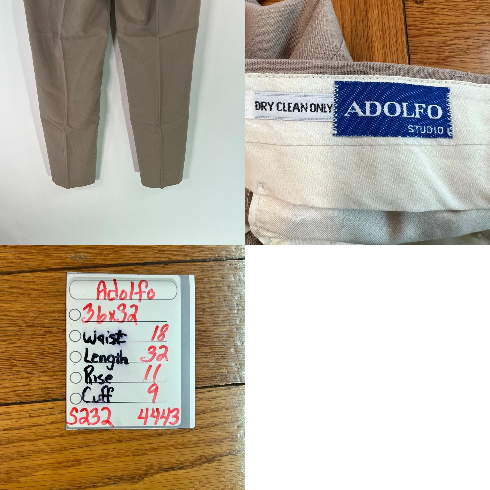 Vintage Vintage Adolfo Mens Dress Pants Solid Tan Size 36X32 Mid Rise Straight Leg Business Casual Size US 36 / EU 52 - 8 Thumbnail