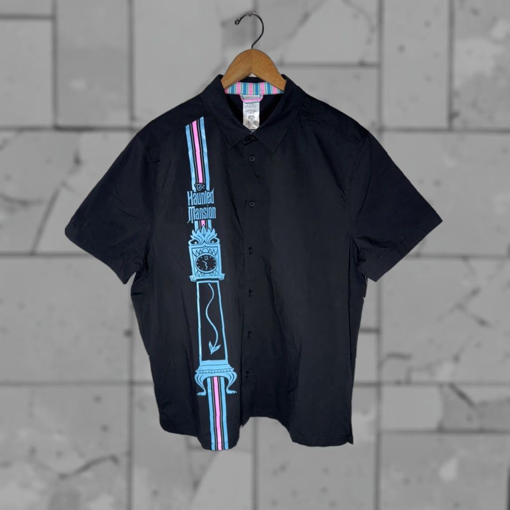 VINTAGE Disney Haunted Mansion Button-Up Shirt Men L Black Glow In The Dark NWT