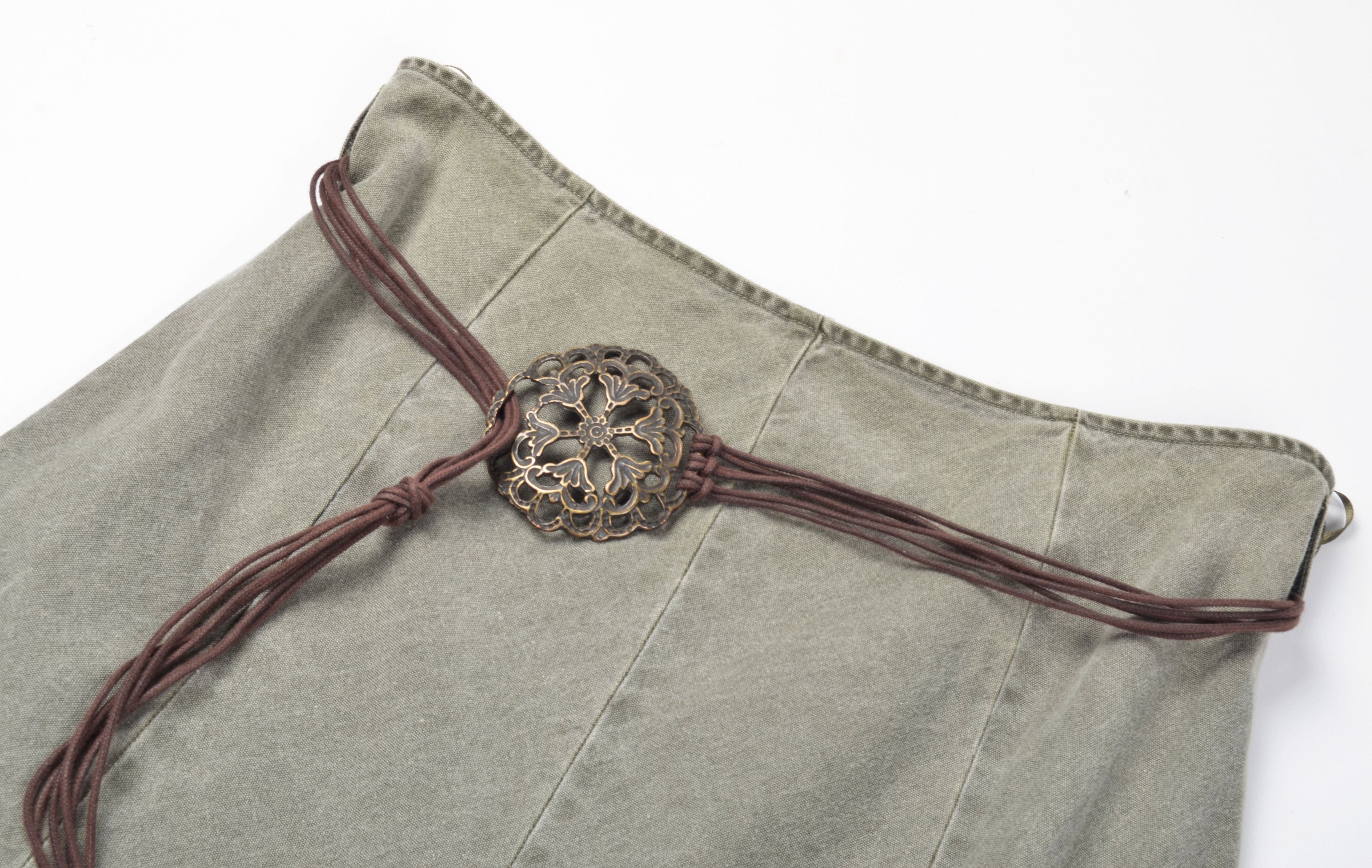 Vintage Per Una Y2K Boho Khaki Flared Midi Skirt with Braided Belt Size 30" / US 8 / IT 44 - 5 Thumbnail