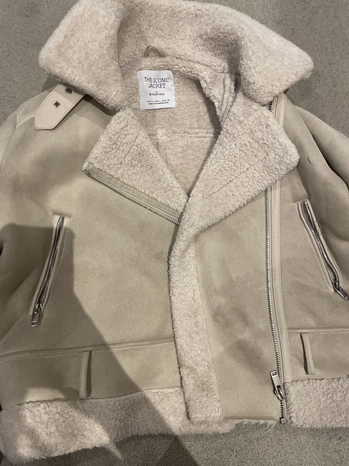 Stradivarius Cream fur jackett Size L / US 10 / IT 46 - 1 Thumbnail