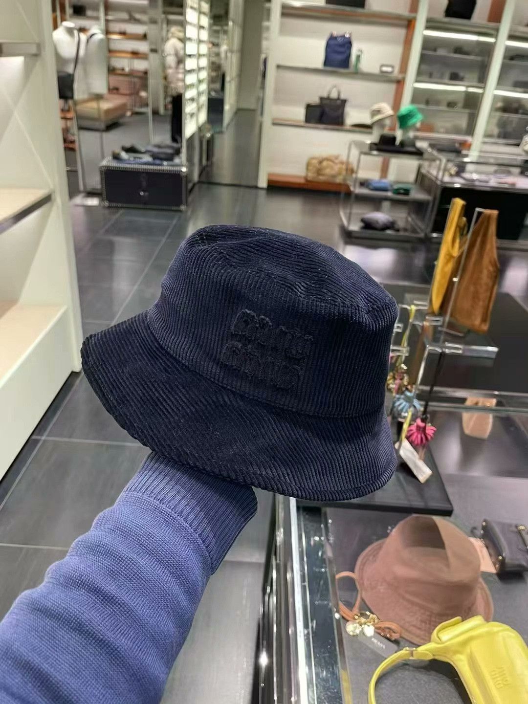 Miu Miu Miu Miu Women's Blue Corduroy Bucket Hat Size ONE SIZE - 1 Thumbnail